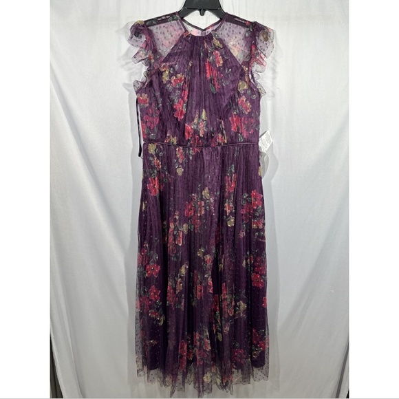 NEW $398 IEENA Mac Duggal‎ [ Small ] Floral Ruffle Fit Flare Tulle Dress #S576 - Picture 6 of 12